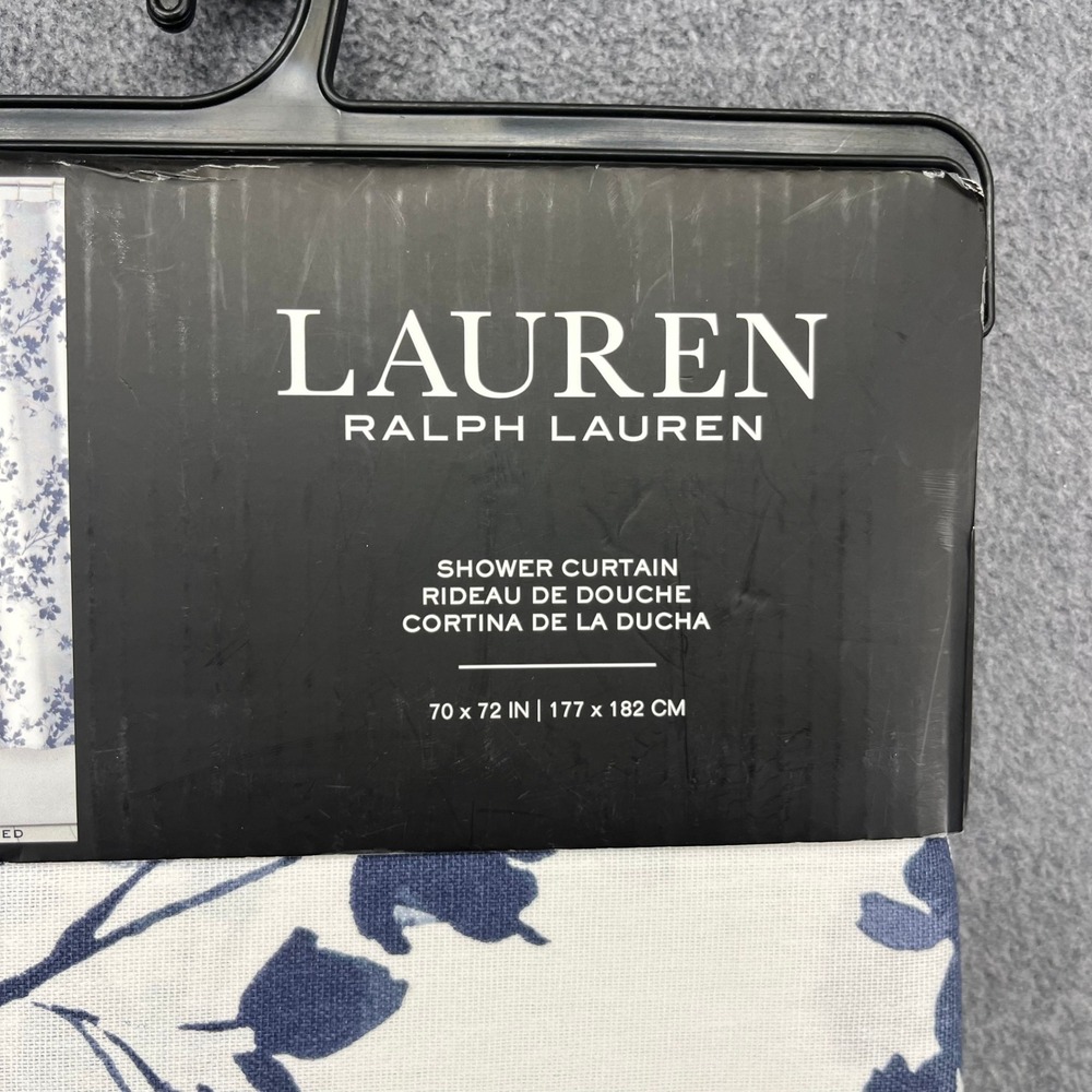 Lauren Ralph Lauren Shower Curtain Blue White Floral Cotton 70x72 Tailored Hem - Picture 2 of 9